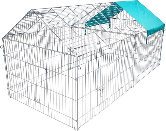 Polaza® Konijnenren XL - Voor Buiten - Metalen Kooi Voor Konijnen - Konijnenkooi - Konijnenhok - Konijn Cavia Puppy Kooi - Extra Hoog - 220x103x103cm