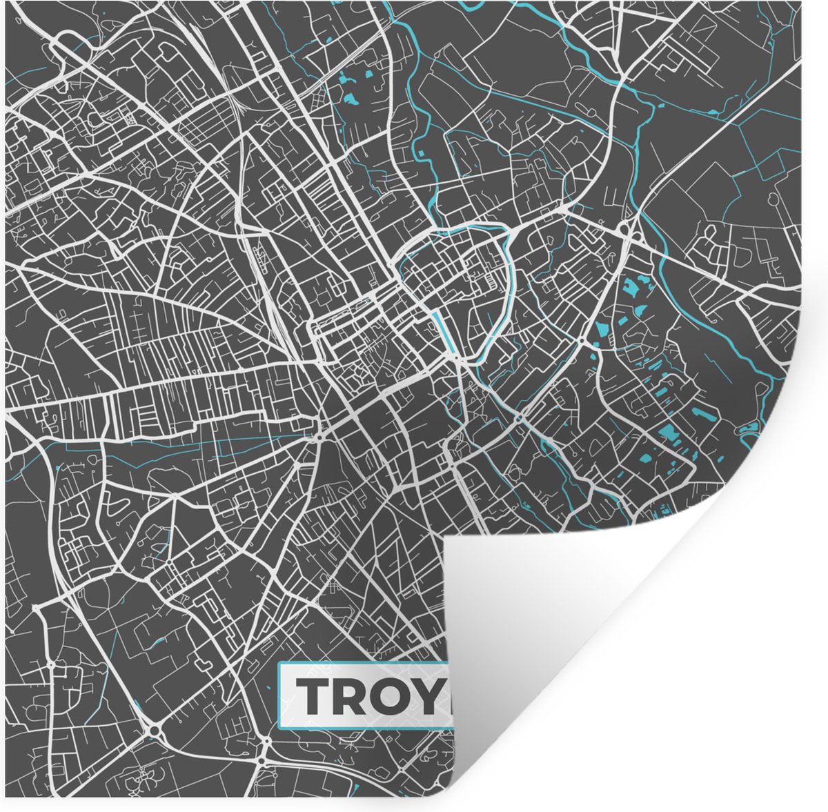 Muurstickers - Sticker Folie - Troyes - Frankrijk - Plattegrond - Kaart - Stadskaart - 50x