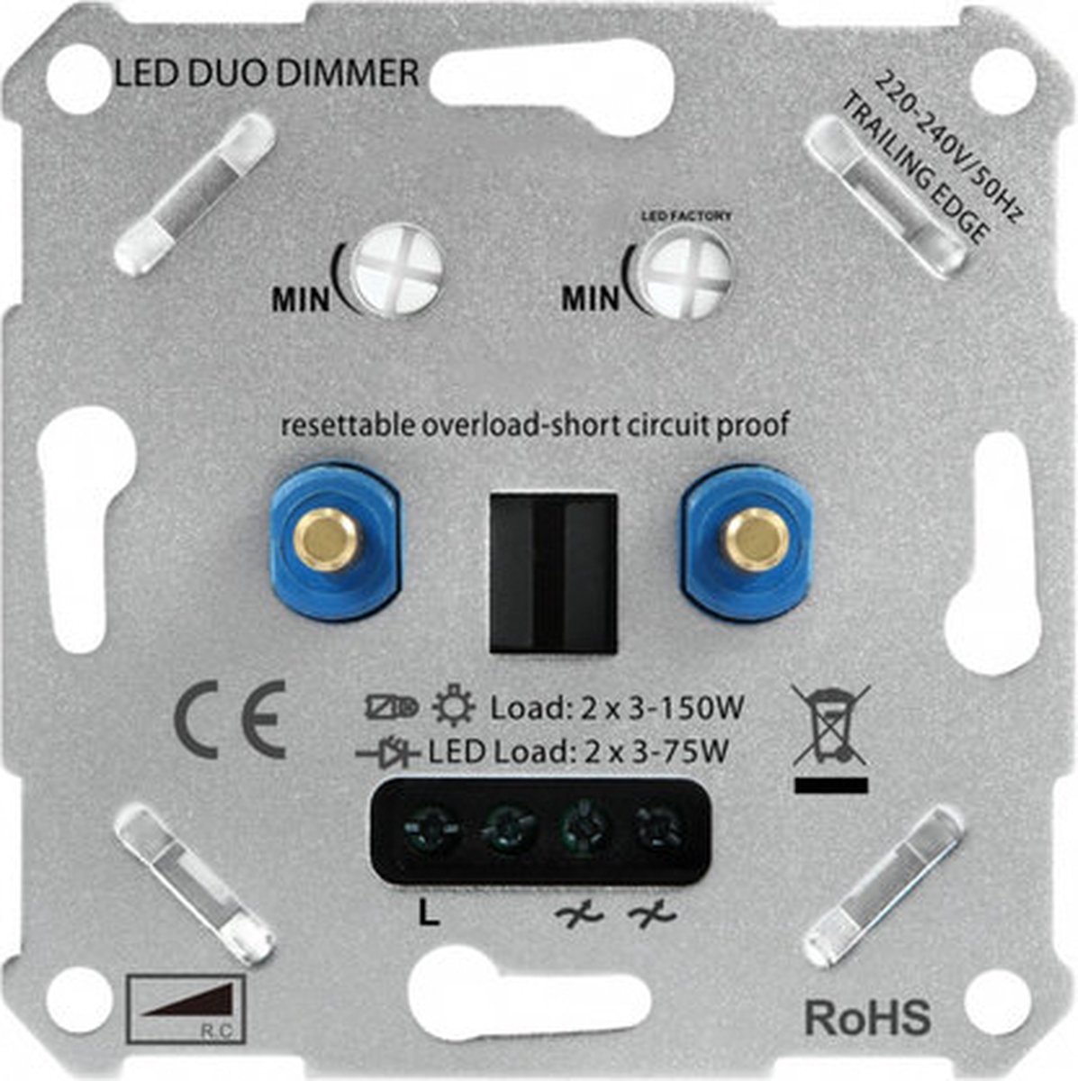 DUO LED dimmer 2x 3-75W | Universeel | Fase afsnijding