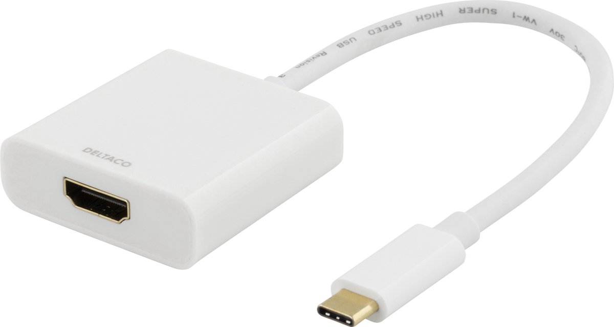 DELTACO USBC-HDMI7 USB-C naar HDMI adapter, UltraHD 4K 30Hz, wit