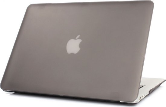 Grijze, doorschijnende hardcase laptop cover voor MacBook Pro 16-inch met Apple logo.