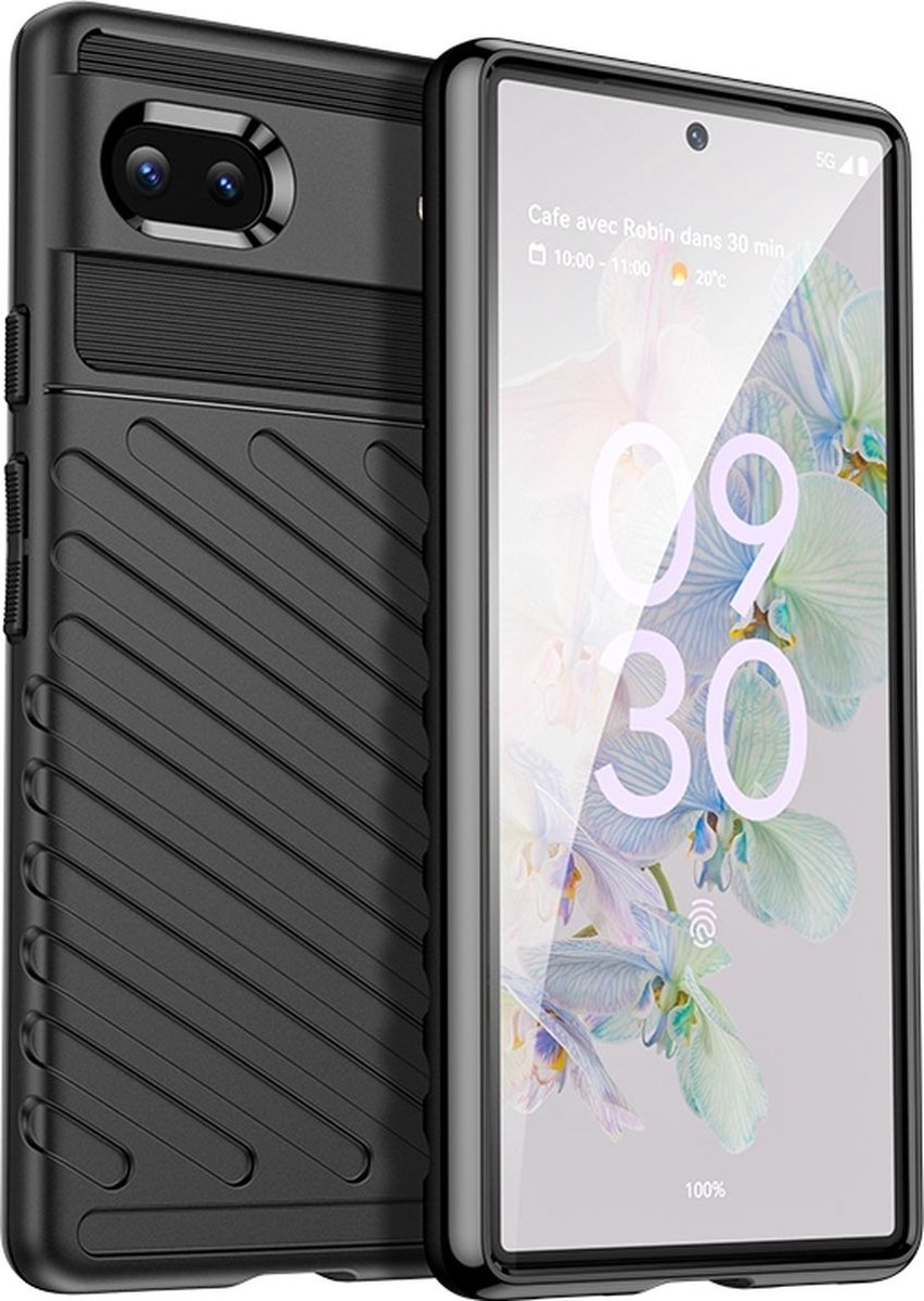 Mobigear Hoesje geschikt voor Google Pixel 6a Telefoonhoesje Flexibel TPU | Mobigear Groove Backcover | Pixel 6a Case | Back Cover - Zwart