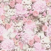 Bloemen behang Profhome 380081-GU vliesbehang glad met bloemen patroon mat roze wit 5,33 m2