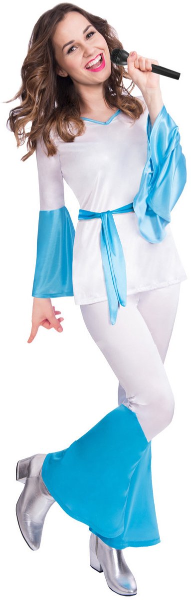 Amscan Verkleedkostuum Pop Queen Dames Wit/ Blauw 3-delig Mt L