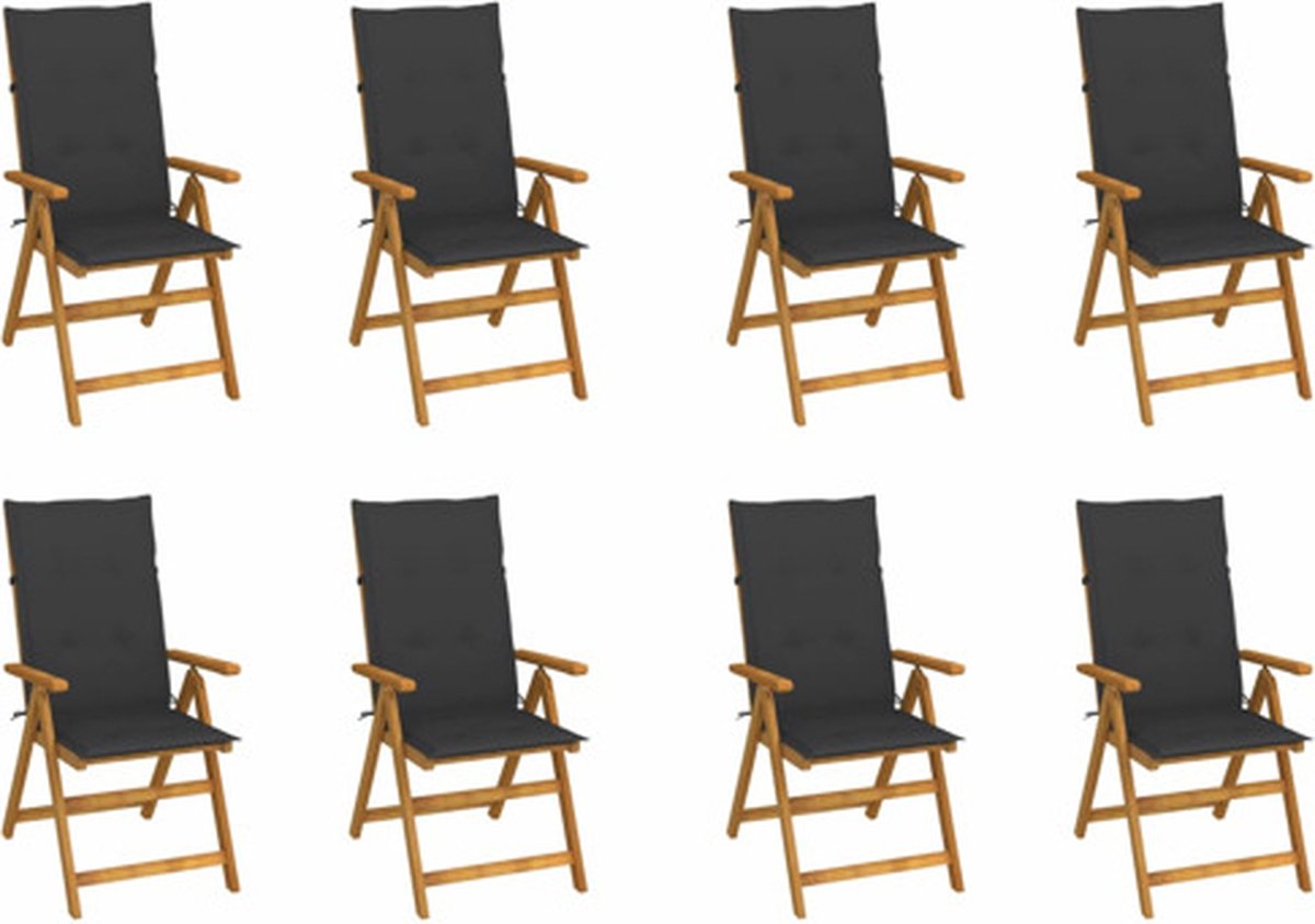 vidaXL - Tuinstoelen - 8 - st - inklapbaar - met - kussens - massief - acaciahout