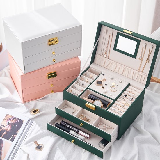 Boîte à Bijoux Luxe Avec Miroir Et 2 Tiroirs - Neuf Avec étiquettes - Rangement élégant