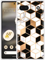 Google Pixel 6a Hoesje Black-white-gold Marble - Designed by Cazy