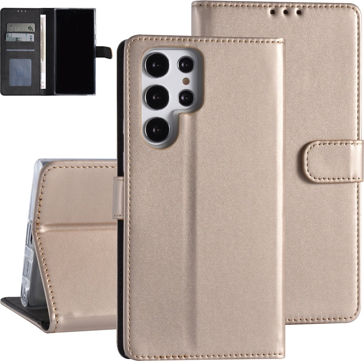 Goud Book Case hoesje voor Samsung Galaxy S22 Ultra - Pasjeshouder - Magneetsluiting