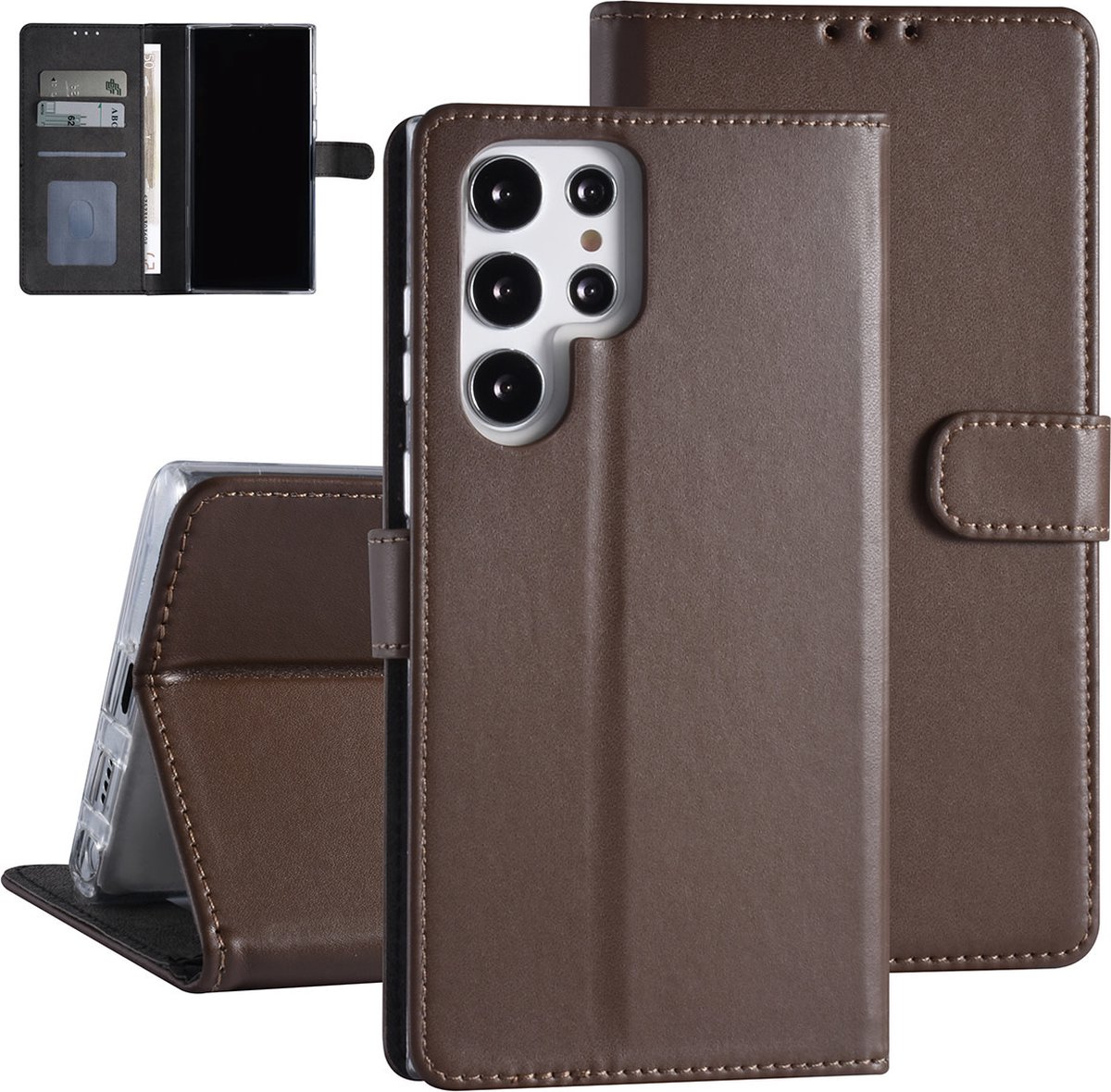 Bruin Book Case hoesje voor Samsung Galaxy S22 Ultra - Pasjeshouder - Magneetsluiting