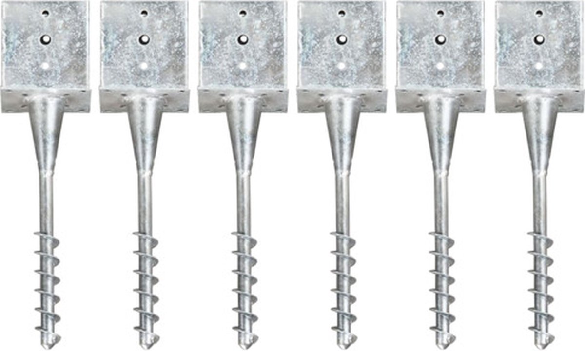 vidaXL - Grondpinnen - 6 - st - 14x14x58 - cm - gegalvaniseerd - staal - zilverkleurig