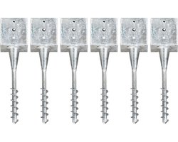 vidaXL - Grondpinnen - 6 - st - 14x14x58 - cm - gegalvaniseerd - staal - zilverkleurig