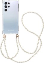 iMoshion Hoesje Geschikt voor Samsung Galaxy S22 Ultra Hoesje Met Koord - iMoshion Backcover met koord + armband - Parels - transparant