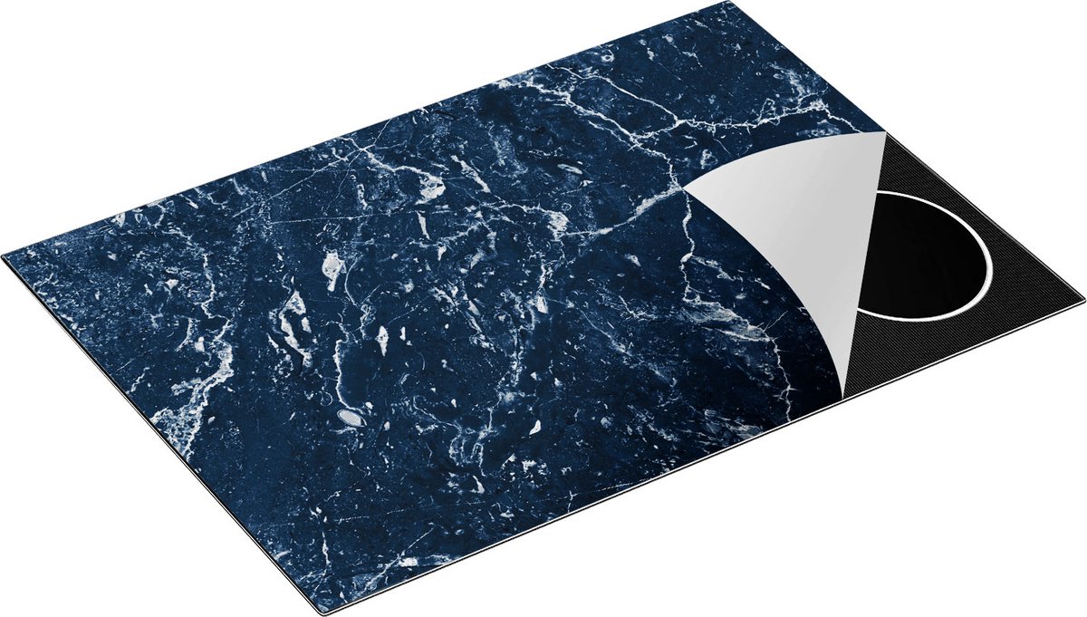Chefcare Inductie Beschermer Donkerblauwe Marmer - Blauw - 75x50 cm - Afdekplaat Inductie - Kookplaat Beschermer - Inductie Mat