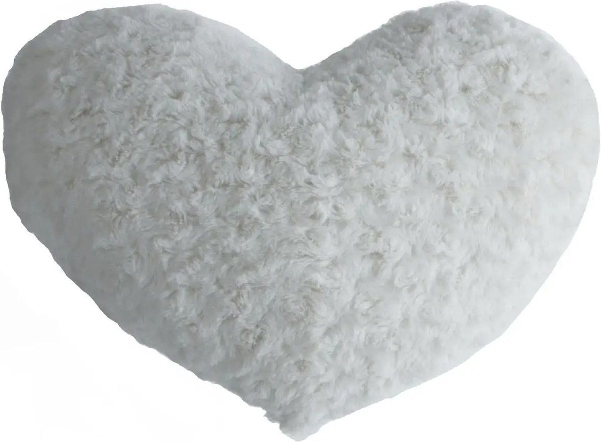 Atmosphera pluche bank kussen hartje vorm - wit - 28 x 36 cm - Sierkussens - voor binnen