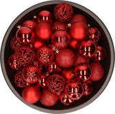 37x stuks kunststof kerstballen rood 6 cm mix - Onbreekbare plastic kerstballen - Kerstboomversiering