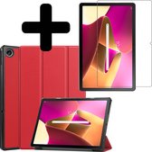 Hoes Geschikt voor Lenovo Tab M10 Plus 3rd Gen Hoes Luxe Hoesje Book Case Met Screenprotector - Hoesje Geschikt voor Lenovo Tab M10 Plus (3e Gen) Hoes Cover - Rood
