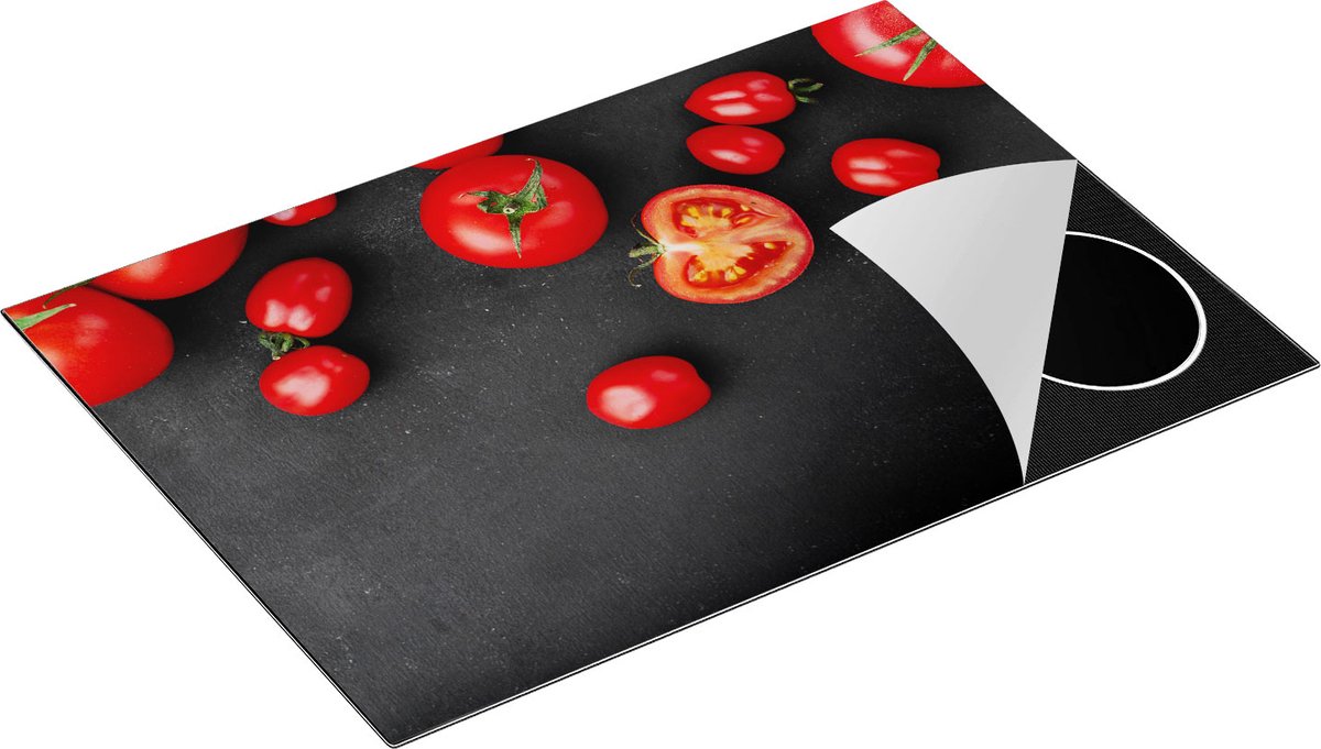 Chefcare Inductie Beschermer Tomaten op Zwarte Marmer - 75x52 cm - Afdekplaat Inductie - Kookplaat Beschermer - Inductie Mat