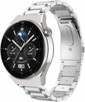 Strap-it Stalen schakel bandje - geschikt voor Huawei Watch GT / GT 2 / GT 3 / GT 3 Pro / GT 4 46mm / GT 2 Pro / GT Runner / Watch 3 (Pro) / Watch 4 (Pro) / Watch Ultimate - zilver