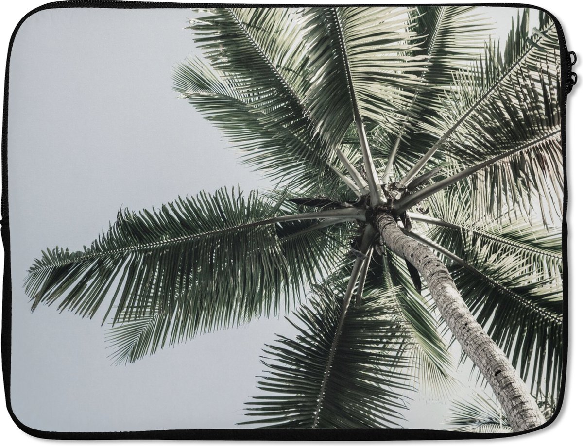 Laptophoes 17 inch - Palmboom - Tropical - Zomer - Laptop sleeve - Binnenmaat 41x28 cm - Zwarte achterkant