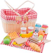 Woet® Houten Picknickmand Speelset - Compleet Picknick Rollenspel met 30+ Accessoires - Brood, Fruit, Drinken, Servies & Kleedje - Educatief Keukenspeelgoed - Vanaf 3 Jaar