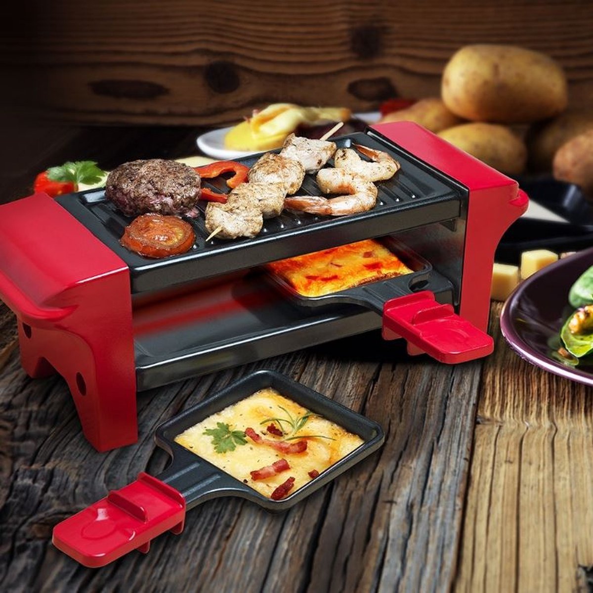 Bestron Mini Raclette, Gourmetstel voor 1 tot 2 personen, incl. 2 pannen &  2 houten... | bol.com