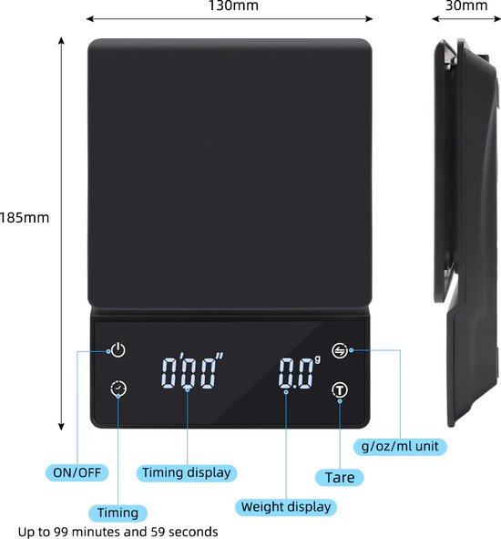 Plat à Café Imtex 3Kg/0.1G Avec Minuterie - Zwart -