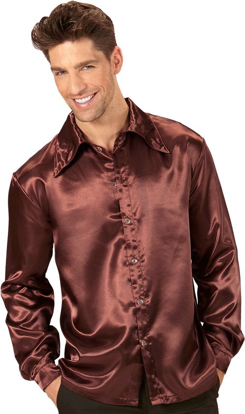 Bruine satijnachtige blouse voor mannen - Volwassenen kostuums | bol.com