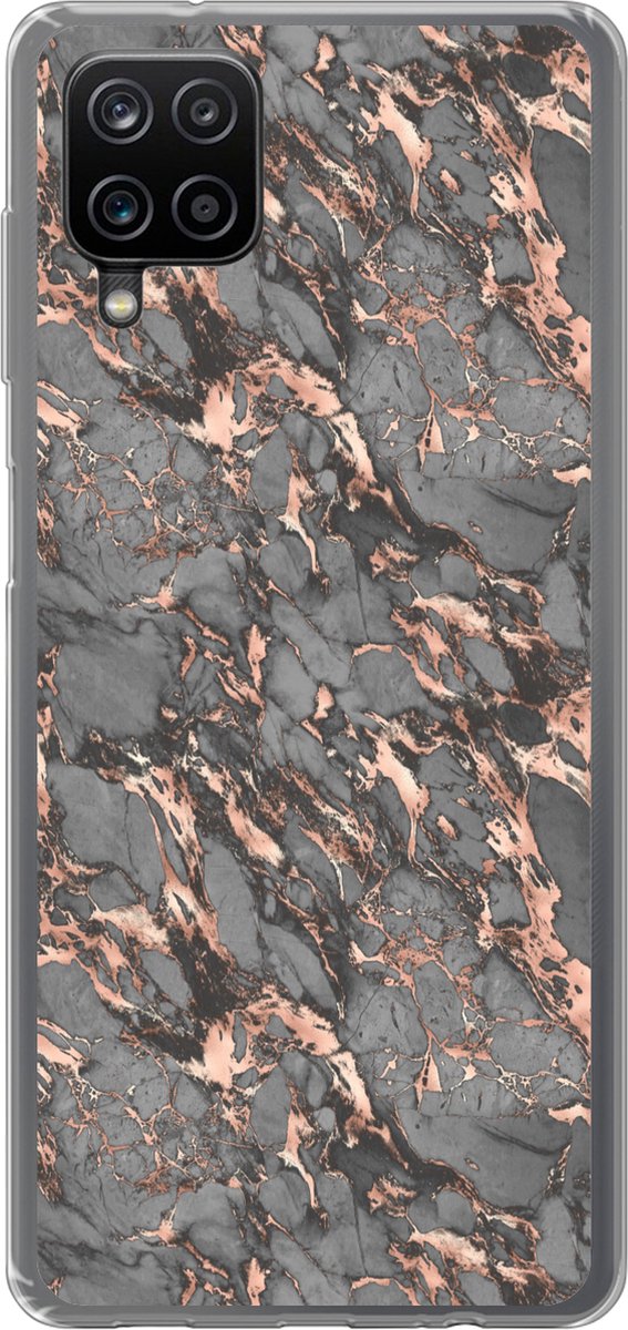 Telefoonhoesje Geschikt voor Samsung Galaxy A12 hoesje - Marmer print - Rose - Grijs - Patronen - Siliconen Telefoonhoesje Telefoonhoesje