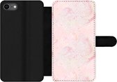 Bookcase Convient pour coque de téléphone iPhone SE 2020 - Imprimé marbré - Rose - Glitter - Or - Motifs - Avec compartiments - Étui portefeuille avec fermeture magnétique