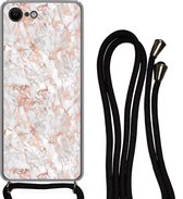 Hoesje met koord iPhone 7 - Marmer - Rose goud - Luxe - Patronen - Siliconen - Crossbody - Backcover met Koord - Telefoonhoesje met koord - Hoesje met touw