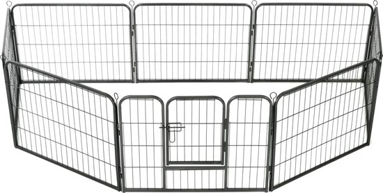 Brixy Hondenren - Puppyren - 8 Panelen - 80 X 80 CM - 640 CM Omtrek Opvouwbaar Met Deur Staal Zwart Brixy Hondenren - Puppyren - 8 Panelen - 80 X 80 CM - 640 CM Omtrek Opvouwbaar Met Deur Staal Zwart