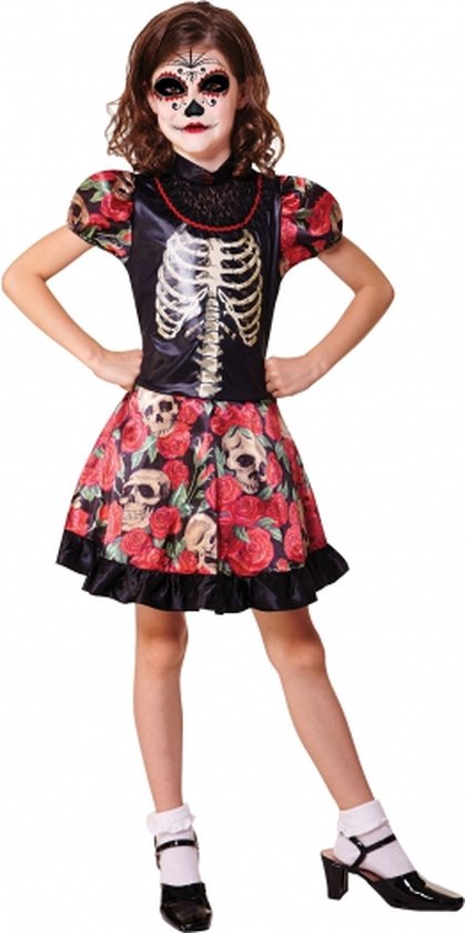 Halloween Mexicaanse dag van de dood jurkje voor meisjes 110-122 (5-7 jaar)