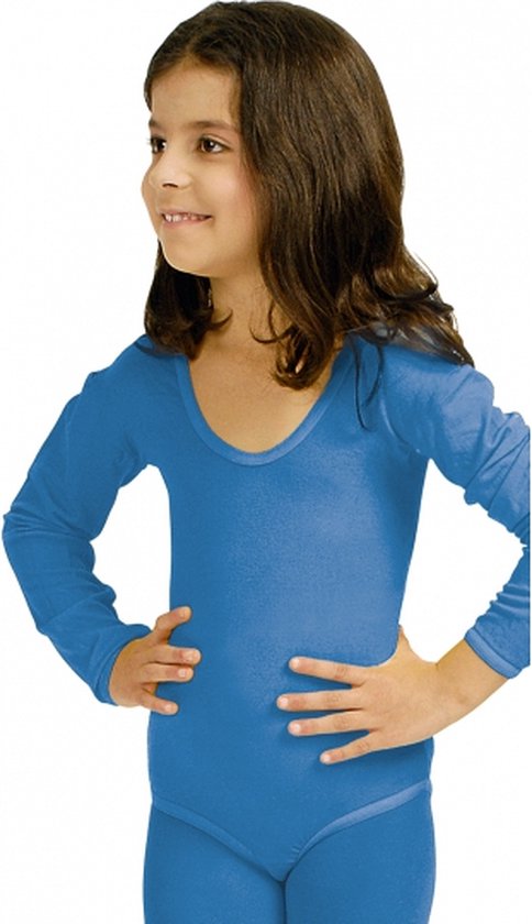 Blauwe verkleed bodysuit lange mouwen voor meisjes - Verkleedkleding/carnavalskleding verkleedaccessoires 116/128