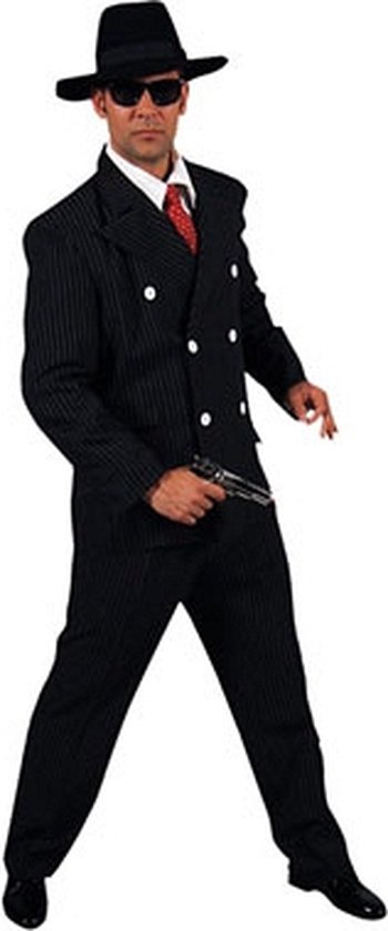 Zwart heren gangster kostuum 60-62 (xl)