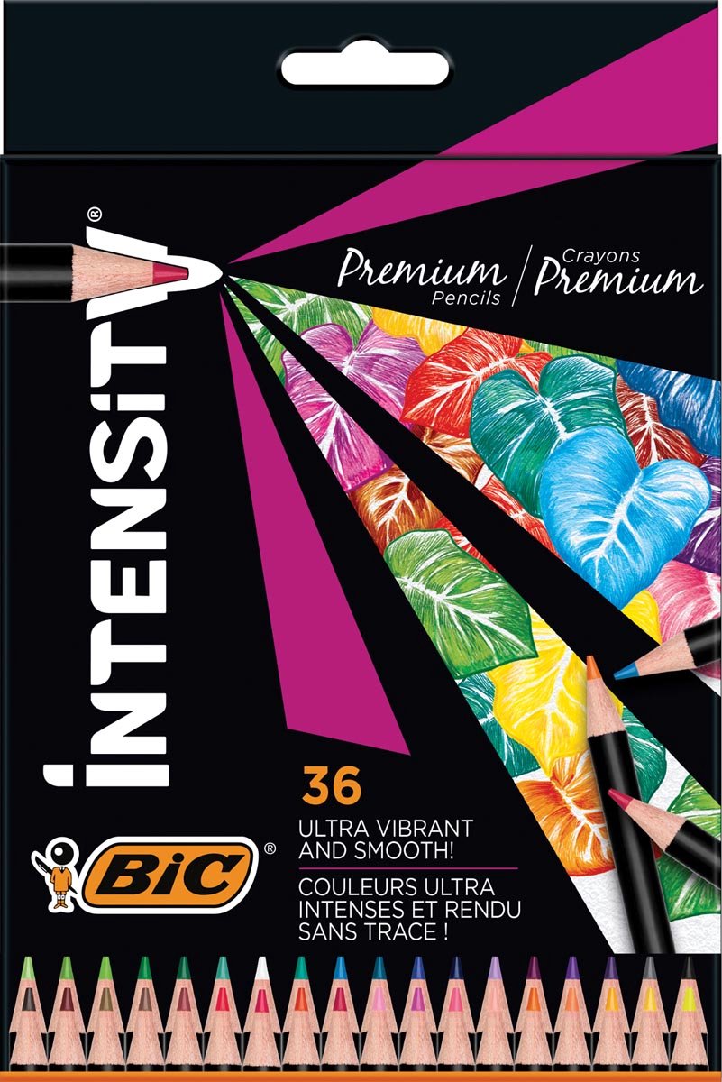 BIC Intensity Premium Houten Kleurpotloden met Vlekvrije Stift voor Schakeren en Mengen - Verschillende Kleuren - Doos van 36 Stuks