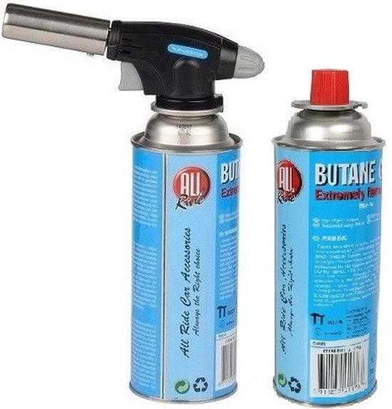 Manie bekennen tweeling Gasbrander met 2x butaangas fles - creme brulee brander / bbq aansteker |  bol.com