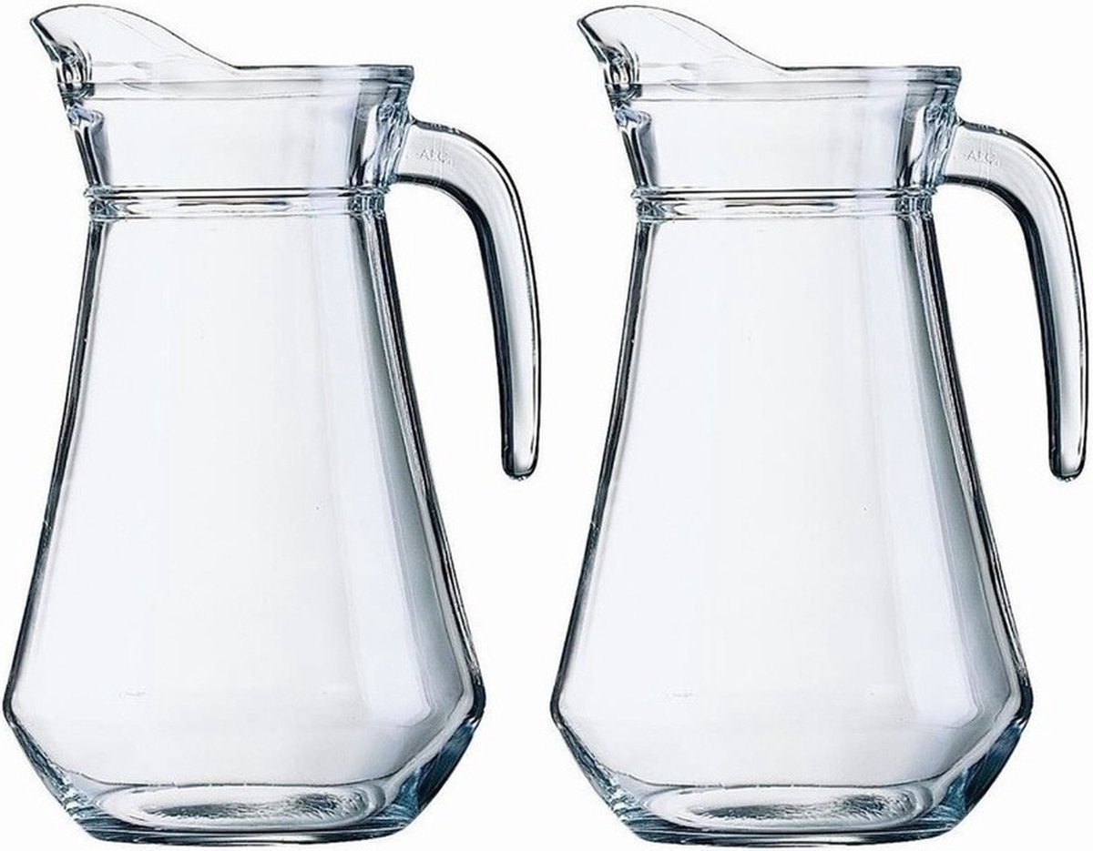 Gerimport Water karaf - 2x - schenkkan - glas - 1.3 liter - hoogte 22 cm - waterkan