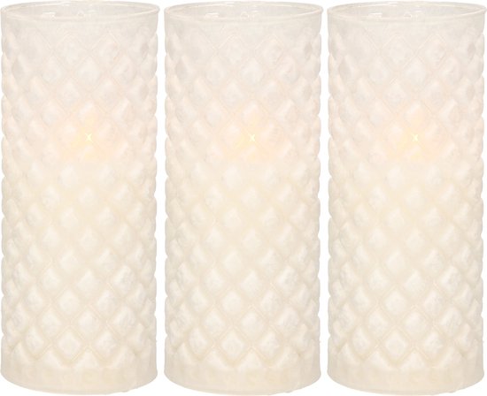3x stuks luxe led kaarsen in glas D7,5 x H17,5 cm - met timer - Woondecoratie - Elektrische kaarsen