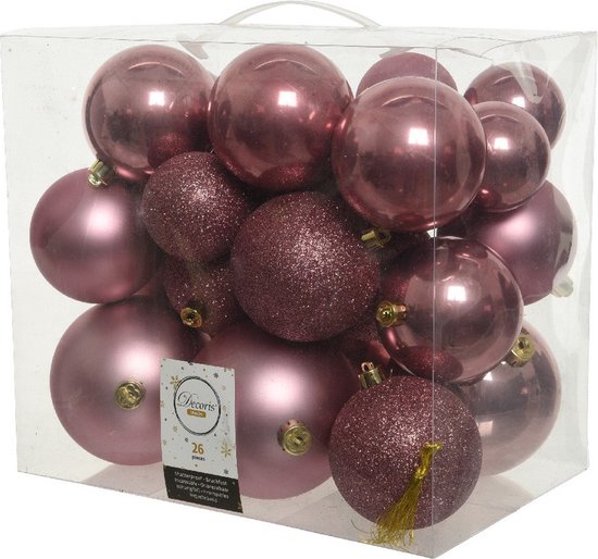 Kerstversiering kunststof kerstballen oud roze 6-8-10 cm pakket van 27x  stuks - Met... | bol.com