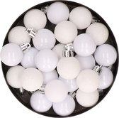60x stuks kleine kunststof kerstballen wit 3 cm mat/glans/glitter - Onbreekbare plastic kerstballen - Kerstversiering