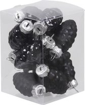 12x Dennenappel kersthangers/kerstballen zwart van glas - 6 cm - mat/glans - Kerstboomversiering