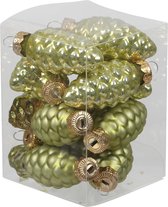 12x Dennenappel kersthangers/kerstballen salie groen (oasis) van glas - 6 cm - mat/glans - Kerstboomversiering