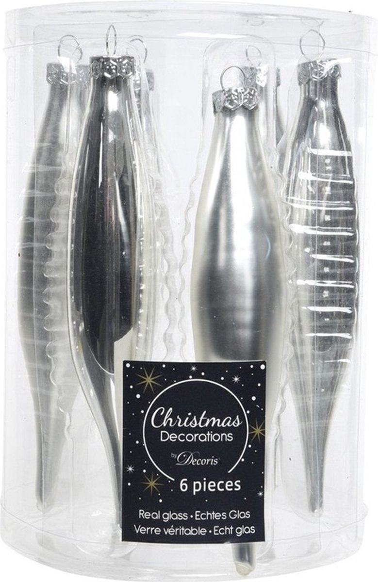Decoris Zilveren kerstballen pegels glas 15 cm