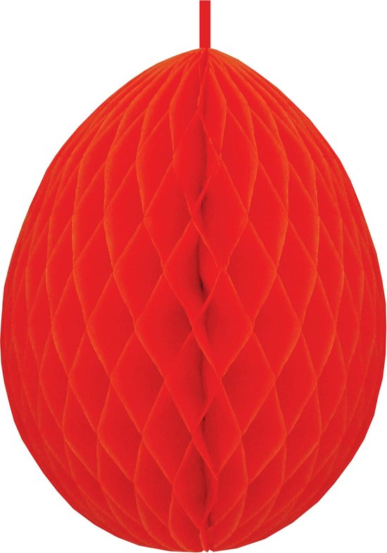Décoration à suspendre nid d'abeille oeuf de Pâques rouge en papier 30 cm - Ignifuge - Décorations/embellissements sur le thème de Pâques/Pâques