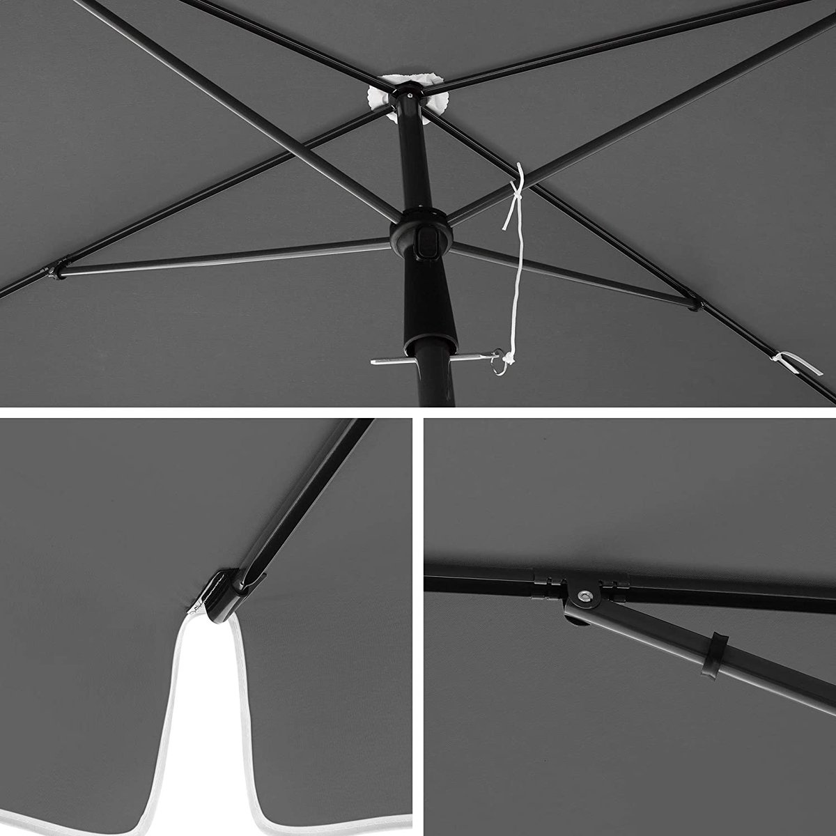 ACAZA Parasol - Strandparasol - Grijs - 200 x 125 cm (L x B) - inclusief Draagtas - Rechthoekig - Tuinparasol - Kantelbaar - Waterdicht - Terras Parasol voor Appartement - Parasol Strand – foto 3