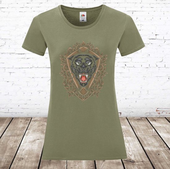 Dames T-shirt Panter army groen - S