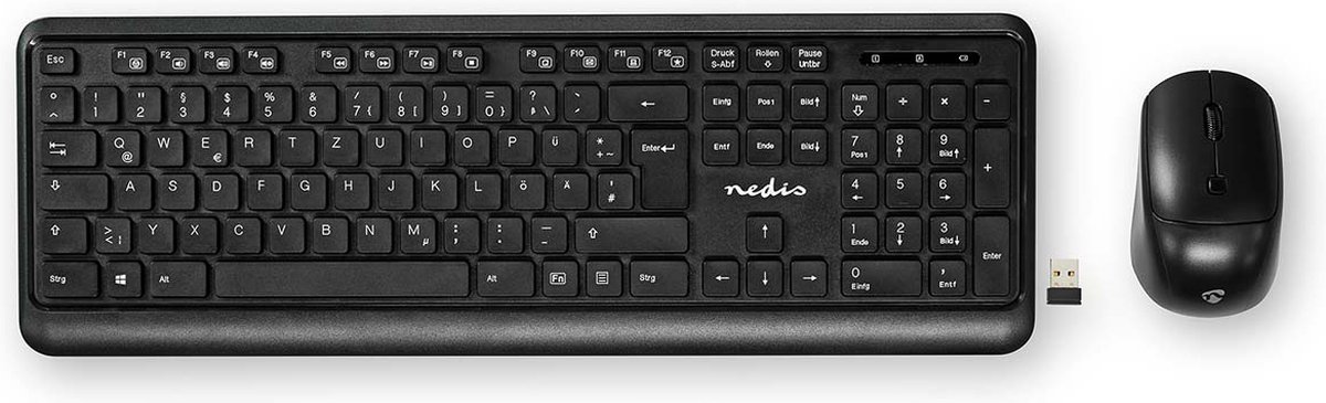 Nedis Muis en Toetsenbord - Set | Draadloos | Muis- en toetsenbordverbinding: USB | 800 / 1200 / 1600 dpi | Instelbare DPI | QWERTZ | Duits