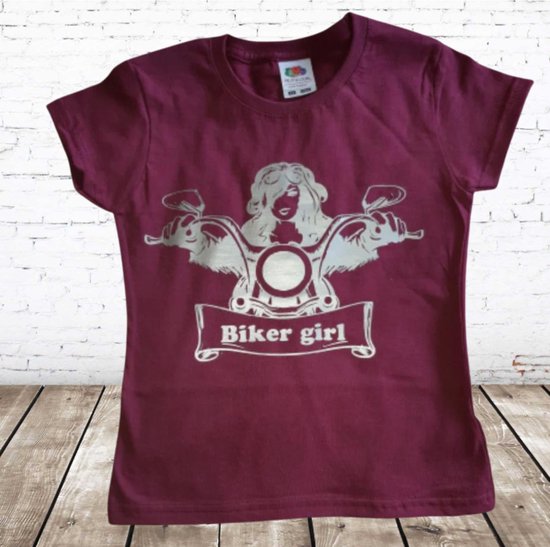 T-shirt Biker Girl aubergine -Fruit of the Loom-110/116-t-shirts meisjes