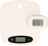 Digitale keukenweegschaal en eierwekker van kunststof wit max 5 kilo - Precisie weegschaal en magnetische timer
