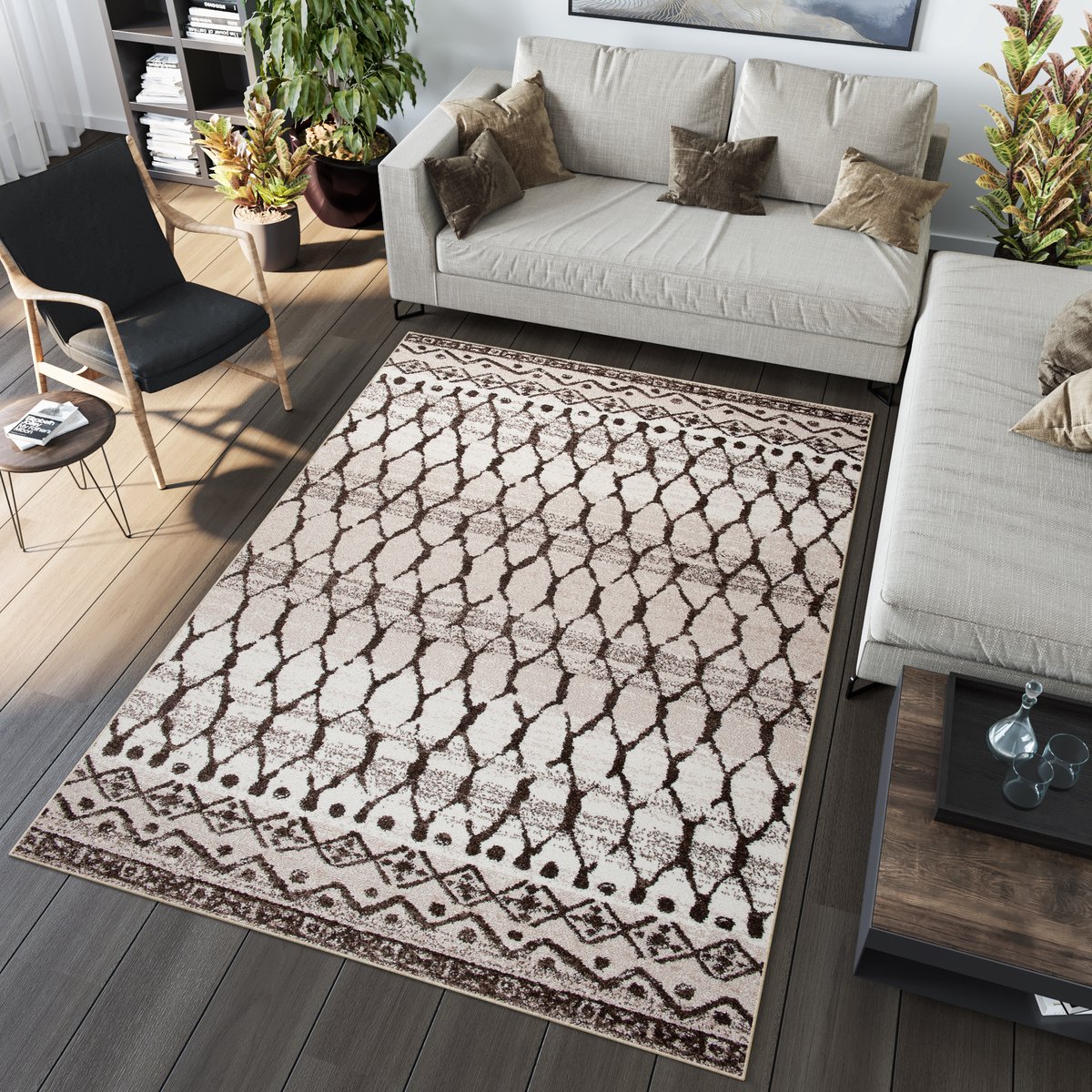 Tapiso Sari Vloerkleed Laagpolig Beige Licht Tapijt Maat- 240x330 Bruin 6